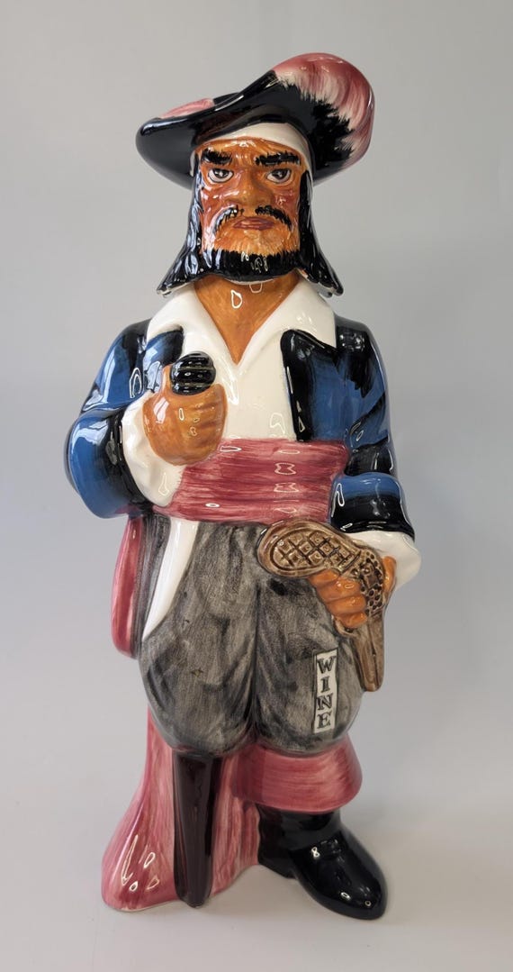 Vintage Decanter/Bottle in Pirate - marked Capt Kidd Japan - ceramic - measures 11.5" height