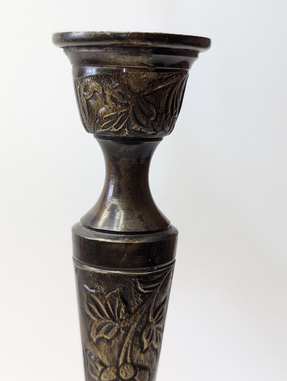 Vintage - Brass Candle Holder - Brass - Hand Worked - India - 8'' long