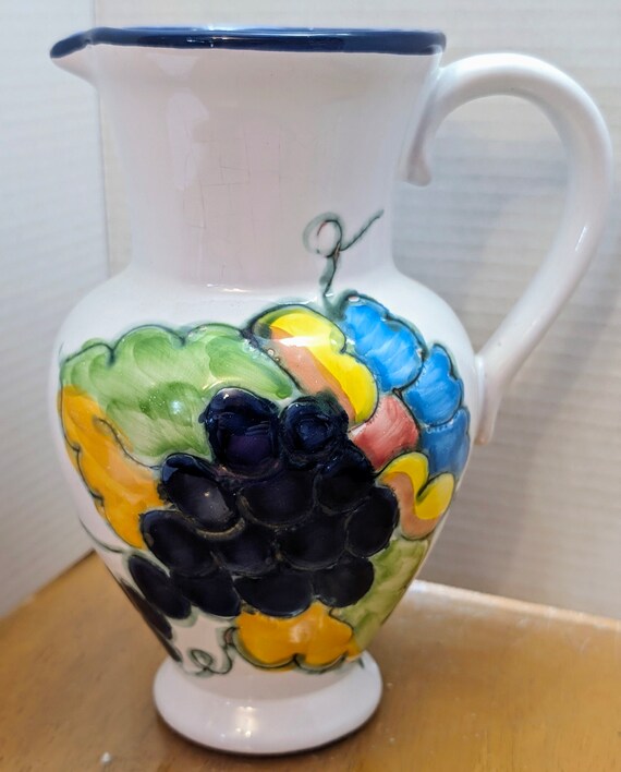 Vintage - Beautiful White Pitcher with Fruit, Marked Celina, Portugal - 9" long