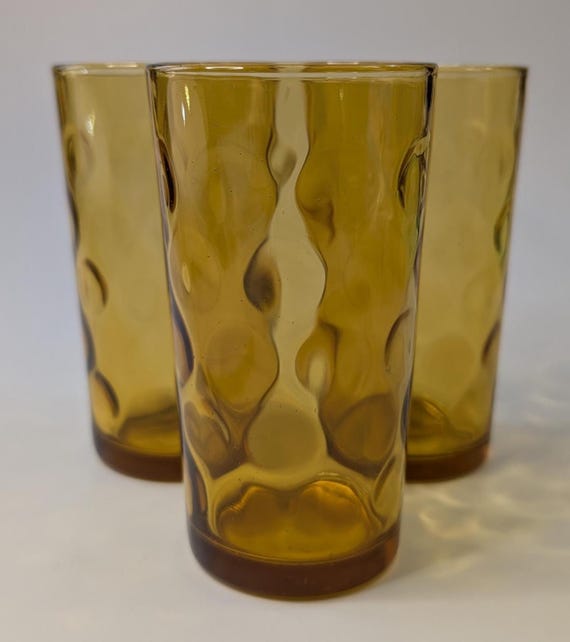 Vintage - Hazel Atlas - Set of 3 Glasses - amber / yellow - 5'' tall