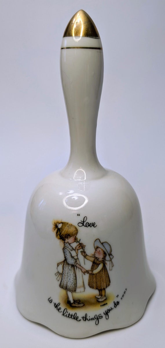 Vintage - Porcelain Bell - ''Love is the little things you do'' - Holly Hobbie - Marked Japan - 6.50'' Tall