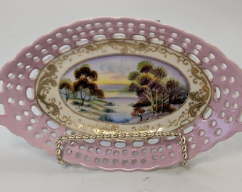 Vintage - Ovale wanddecoratie met afbeelding van bezet Japan - Handbeschilderd - Porselein