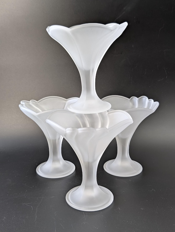 Vintage - Set of 4 Dessert Cups - Frosted Glass - Marked Italy - Measures 5.5'' Tall x 5''large
