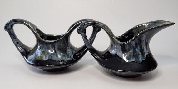 Vintage - Beautiful Black Ceramic Milk and Sugar Set