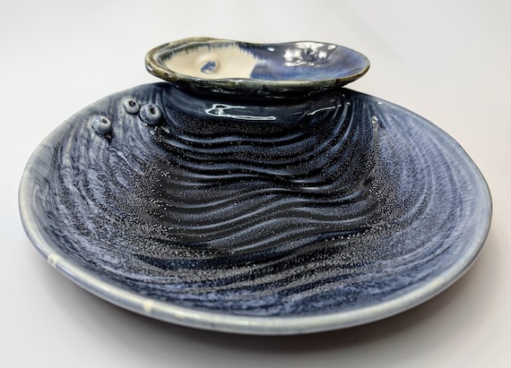 Beautiful Pottery Nautical Theme Serving Dish from Mussels and More - 11'' x 10''