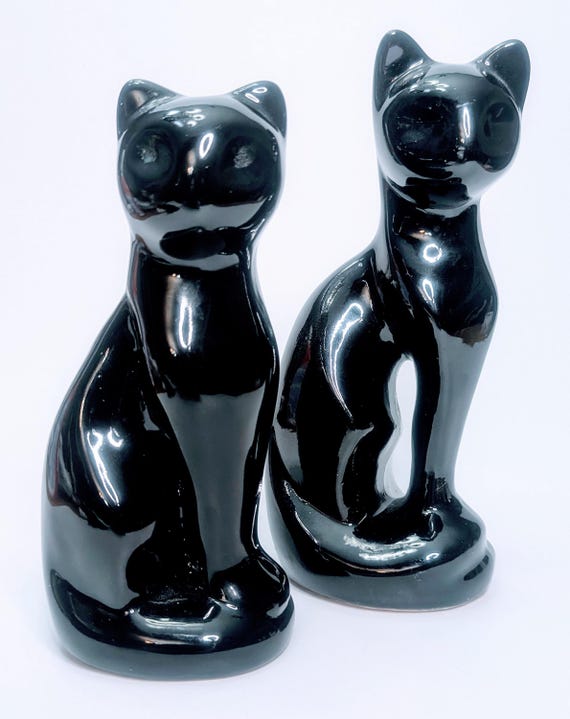 Vintage - Pair of Black Cats - Ceramic - Highest Measure - 8''Tall