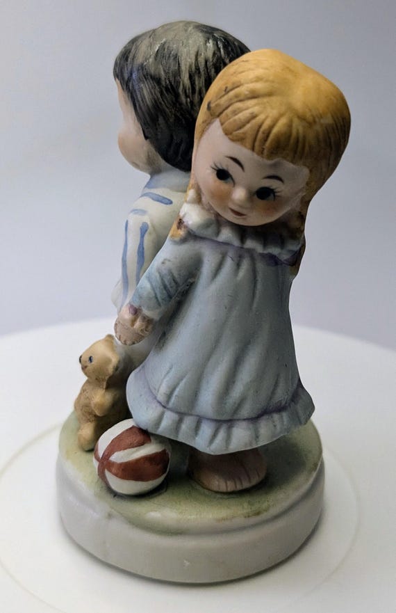 Vintage - Young Kids Figurine in Pajamas - Porcelain - 5'' Tall