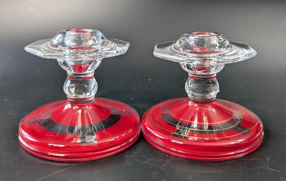 Vintage - Pair of Porcelain Candlesticks - Art Deco - Candlesticks - 4'' Tall x 3.5'' Wide
