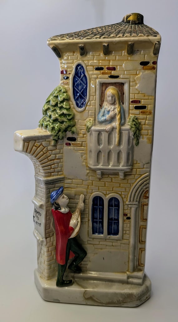 Vintage - Romeo & Juliet Hand Painted Decanter Made by Coronetti Cunardo Italy - 13'' Tall