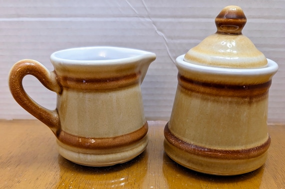 Vintage - Pottery - Guenin Trudeau - Milk or Cream & Sugar - Measures 3.5" Tall