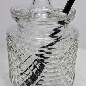 Vintage - Small Condiment Jar with Ceramic Spoon - 5.5'' Tall with Lid