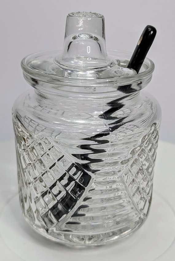 Vintage - Small Condiment Jar with Ceramic Spoon - 5.5'' Tall with Lid