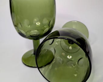 Vintage - pair of MCM Bartlett Collins Thumbprint green glass tumblers - 6'' high x 3.75'' at widest