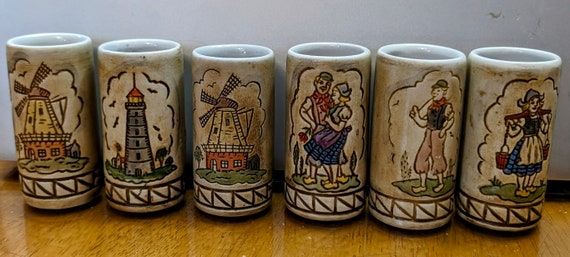 Vintage - 6 Glasses - Ceramarte Brazil - Measures 3.5" Tall