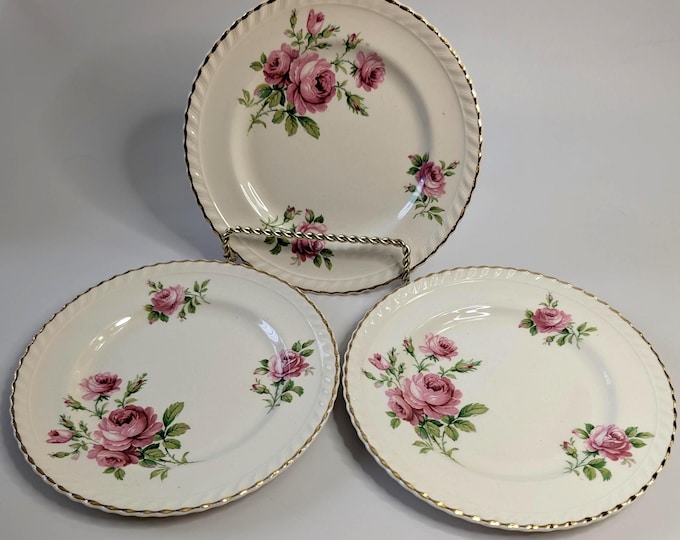 Vintage - Lot of 3 bread plates - Johnson Bros - Miniver Rose - 6'' diameter - Made in England