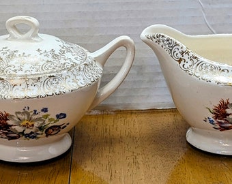 Vintage - French Saxon China 22k Gold Ornament - Sugar Bowl