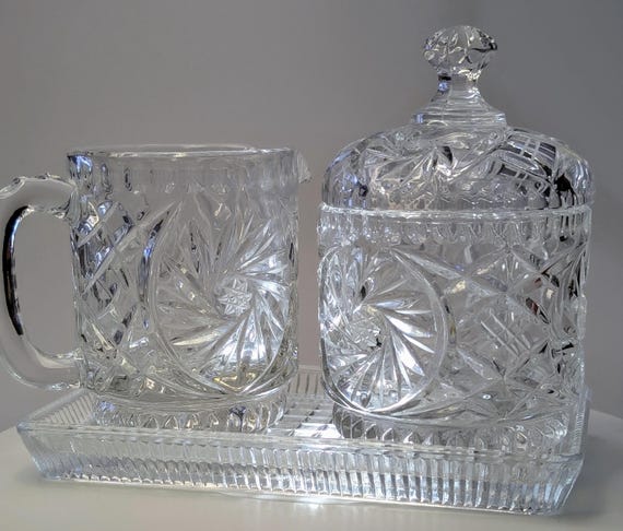 Vintage - Beautiful Crystal Sugar Set and Crystal Milk - Lausitzer - Pinwheel Pattern