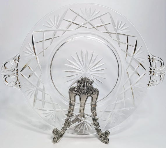 Vintage - Serving Plate - Crystal - With Handles - 14''Diameter Handle To Handle