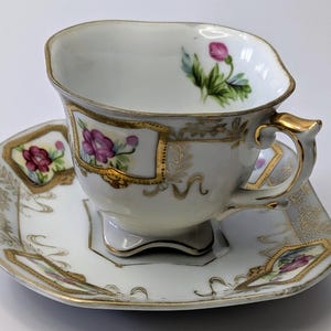 Vintage - Hand Painted Shafford Cup / Saucer - With Gilding - Saucer: 5&#39;&#39; Wide x 4&#39;&#39; Tall