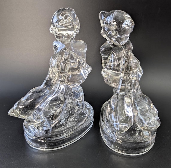 Vintage - Superb Bookend - L.E. Smith - Little Girl with Goose - made of glass - 7.5'' high x 5'' long x 3.5'' wide