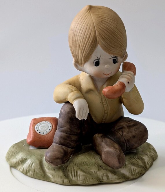 Vintage - Painted Boy Figurine with Telephone - Porcelain - 4.75'' Tall