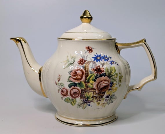 Vintage - Teapot with Gilding and Flowers - Sadler - Made 9'' long x 7'' Tall