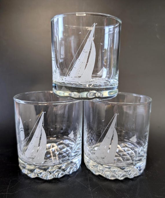 Vintage Glass Sailboats - Set of 3 True North Franc North - Nautical Collection - 3.5''Tall
