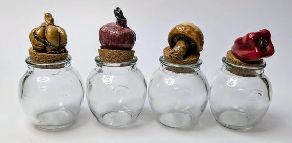 Vintage - Lot of 4 Small Jars with Cork  - 5''Tall with Stopper