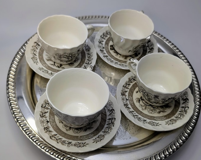 Vintage - Set of 4 Plates and Saucers - Riviera - Marked Japan - Saucer 6'' Diameter