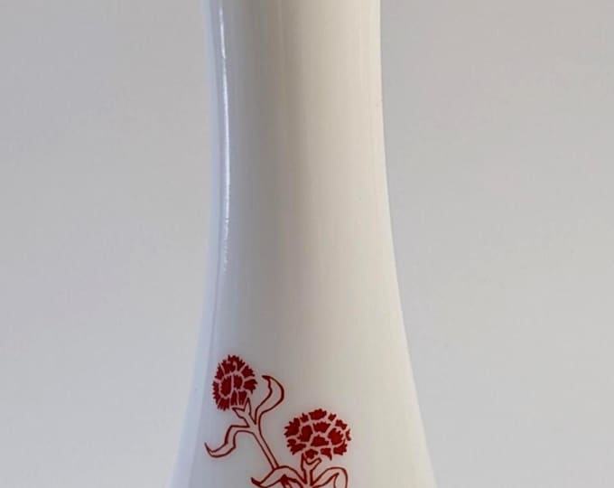 Vtg - Hazel Atlas - Flower pot / vase - White and red design - Milk Glass - 9'' high - vintage