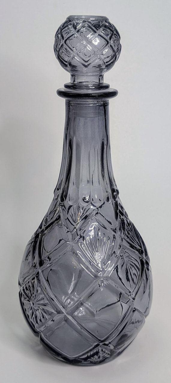 Vintage - Glass Decanter / Juice Bottle - Grey/Smoked - 11.5'' Tall with stopper