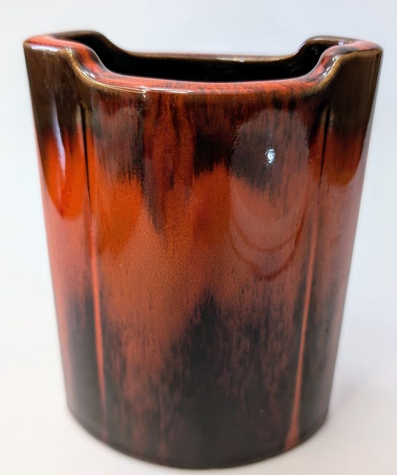 Vintage - Pottery Vase - Fat Lava - Marked Canadiana Pottery - 6'' Tall x 4''Wide x 2.25'' Thick