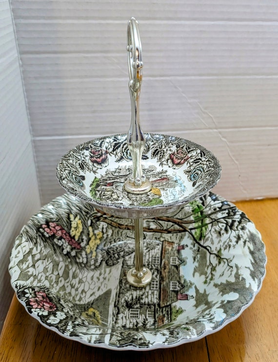 Beautiful Vintage Tray 2 Tier Country Cottage British Anchor England - Measures 10" Tall
