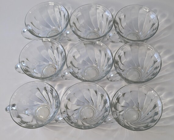 Vintage - Set of 9 Coffee / Tea Cups - made of glass - Anchor Hocking - 2.25'' high x 3.75'' wide