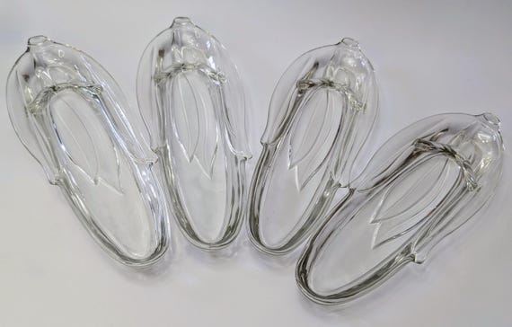 Vintage - Anchor Hocking - Set of 4 Plates for Corn Cobs - Pressed Glass - 10.5''long