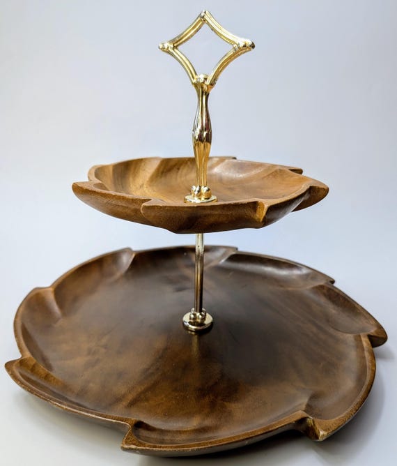 Vintage - 2 Wooden Tier Tray - Base measures 12''diam