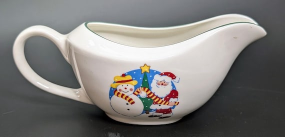Vintage - Christmas Gravy Boat - Measures 8'' Long - stoneware