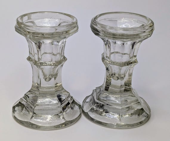 Vintage - Set of 2 Glass Candlesticks holders - Measures 3''Tall