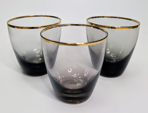 Vintage - Lot de 3 Verres Libbey avec dorure - 3.25''haut