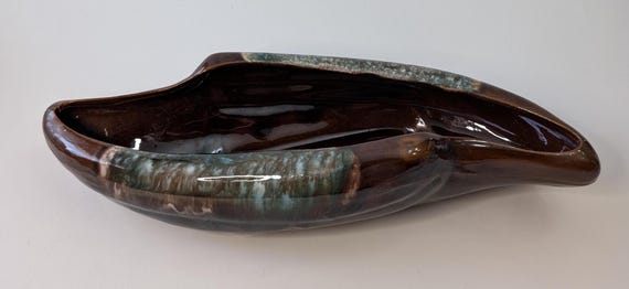 Vintage - Dish / catch-all in long shape - Brown - ceramic - marked: Japan - 11.5'' long x 4'' wide x 4'' high