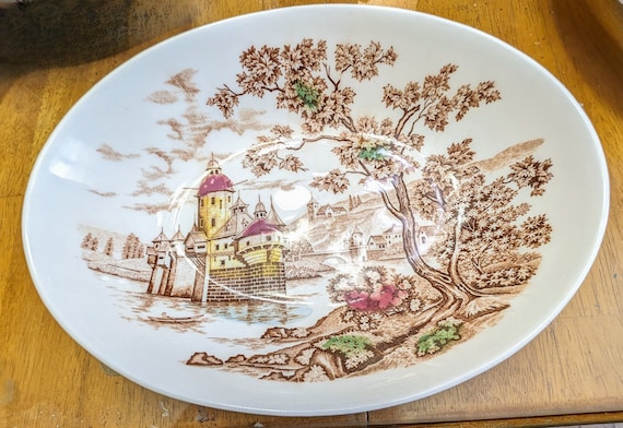 Vintage - Chateau Brown Transferware Japan - Oval Serving Bowl 10" long
