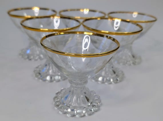 Vintage - Set of 6 Glasses - Anchor Hocking - Berwick Boopie - gilt and etched - 3.5'' high x 3.5'' wide