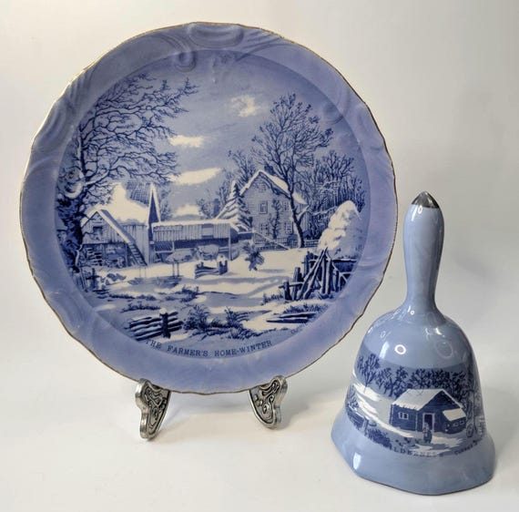 Vtg - Decorative Plate and Bell ''Currier & Ives'' - Vintage - Porcelain