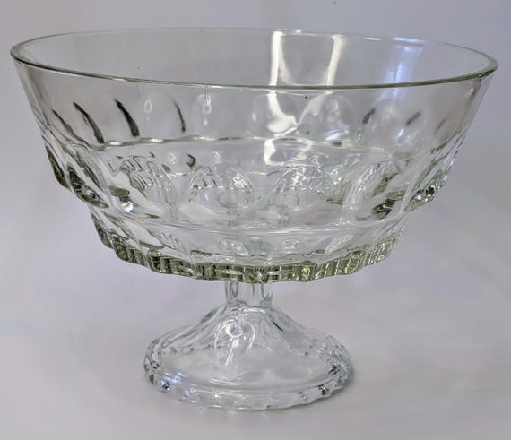 Vintage - Hazel Atlas Thumbprint - Large Glass Footed Bowl - 8'' Tall x 10'' Diameter