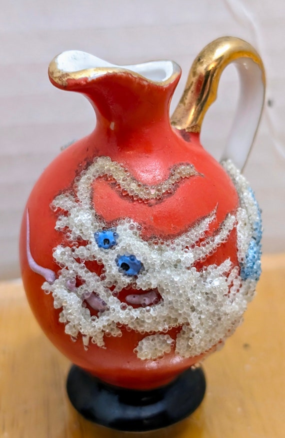 Vintage - Small Pitcher / Vase / Jar - Dragon Coraline - Marked Japan - Measures 3.5" Tall