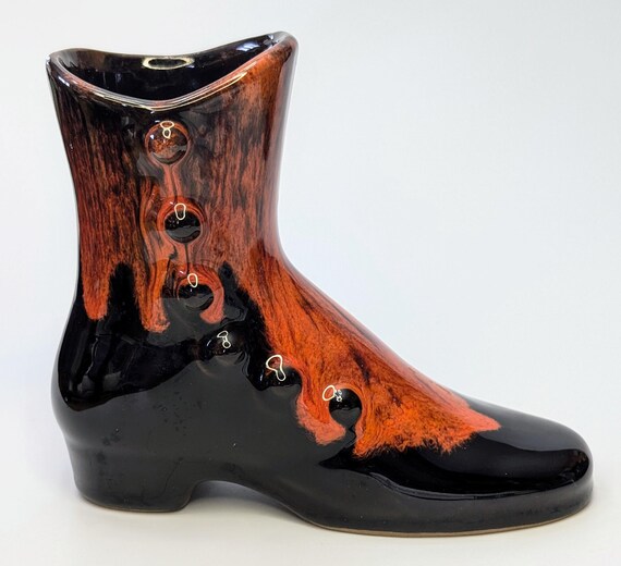 Vintage - Evangeline Pottery Boot Planter - red drip - 5.5''long x 4''tall