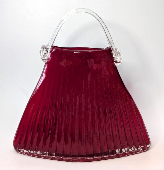Red Blown Glass Decorative Vase - measures 12'' high x 12'' at widest