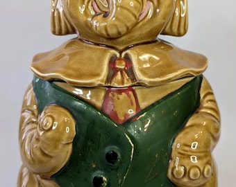 Vintage ceramic cookie jar in the shape of an elephant, made in Japan.
