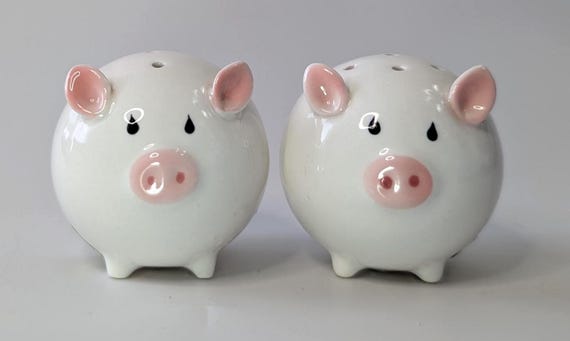 Vintage - Salt & Pepper Shakers - Round Pigs - Porcelain - Korea - 2.5'' diameter