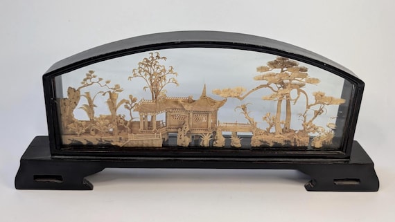 Vintage - Diorama / Oriental Cork Sculpture - measures: 14'' long x 7'' high